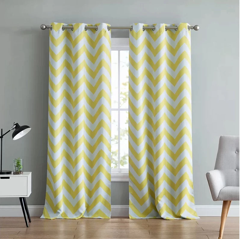 HLC.ME Chevron Print Blackout Grommet Curtain Panels - Bright Yellow - Set Of 2 3 HLC.ME Chevron Print Blackout Grommet Curtain Panels - Bright Yellow - Set Of 2