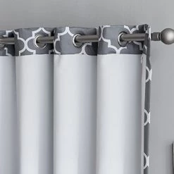 HLC.ME Lattice Print Blackout Grommet Valance - Grey Faux Linen Curtains