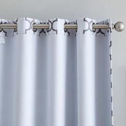 HLC.ME Faux Linen Curtains Lattice Print Blackout Grommet Valance - Platinum White & Grey