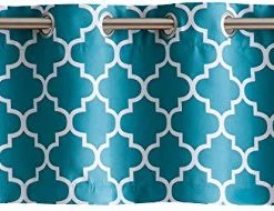 HLC.ME Lattice Print Blackout Grommet Valance - Teal Blue