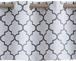 HLC.ME Faux Linen Curtains Lattice Print Blackout Grommet Valance - Platinum White & Grey