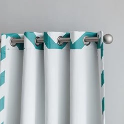 HLC.ME Chevron Print Blackout Grommet Curtain Panels - Teal Blue - Set Of 2 Blackout Curtains