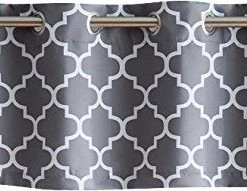HLC.ME Lattice Print Blackout Grommet Valance - Grey Faux Linen Curtains