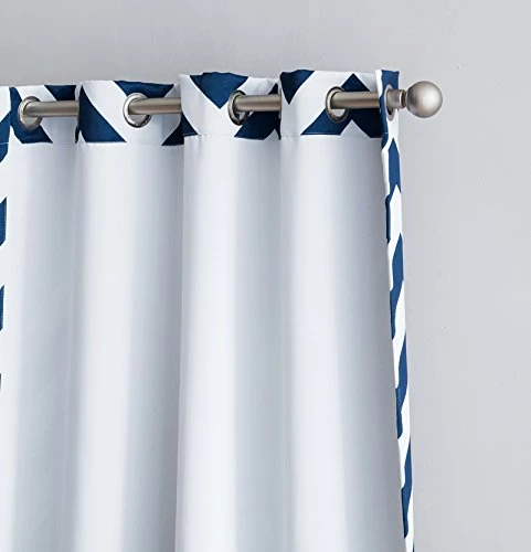 HLC.ME Chevron Print Blackout Grommet Curtain Panels - Navy Blue - Set Of 2 5 HLC.ME Chevron Print Blackout Grommet Curtain Panels - Navy Blue - Set Of 2