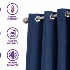 HLC.ME Textured Lined 100% Blackout Grommet Curtain Panels - Navy Blue - Set Of 2 Blackout Curtains