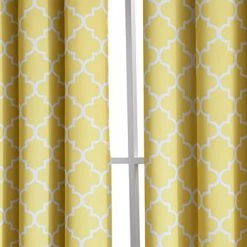 HLC.ME Lattice Print Blackout Grommet Curtain Panels - Bright Yellow - Set Of 2 Blackout Curtains