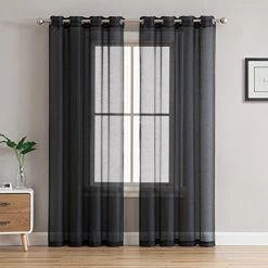 Sheer Curtains HLC.ME Sheer Grommet Curtain Panels - Black - Set Of 2