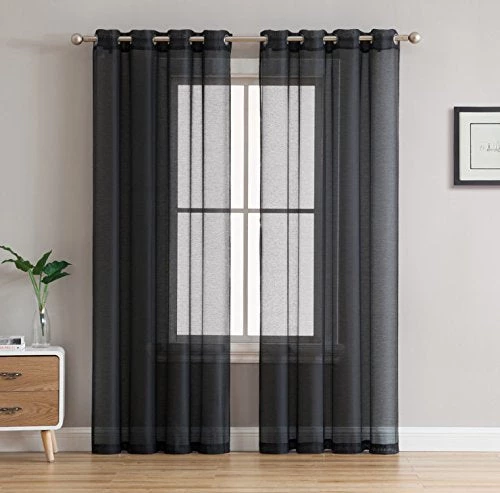 Sheer Curtains HLC.ME Sheer Grommet Curtain Panels - Black - Set Of 2 3 Sheer Curtains HLC.ME Sheer Grommet Curtain Panels - Black - Set Of 2