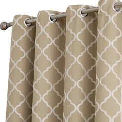 HLC.ME Lattice Embroidered Blackout Grommet Valance - Taupe Faux Linen Curtains