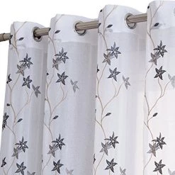 HLC.ME Sheer Curtains Emma Floral Sheer Grommet Curtain Panels - Grey - Set Of 2
