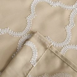 HLC.ME Lattice Embroidered Blackout Grommet Valance - Taupe Faux Linen Curtains