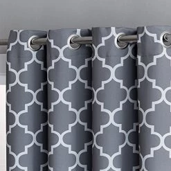 HLC.ME Lattice Print Blackout Grommet Valance - Grey Faux Linen Curtains