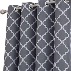HLC.ME Lattice Embroidered Blackout Grommet Valance - Grey Faux Linen Curtains