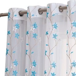 HLC.ME Emma Floral Sheer Grommet Curtain Panels - Turquoise - Set Of 2