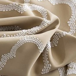 HLC.ME Lattice Embroidered Blackout Grommet Valance - Taupe Faux Linen Curtains