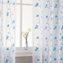 HLC.ME Emma Floral Sheer Grommet Curtain Panels - Turquoise - Set Of 2