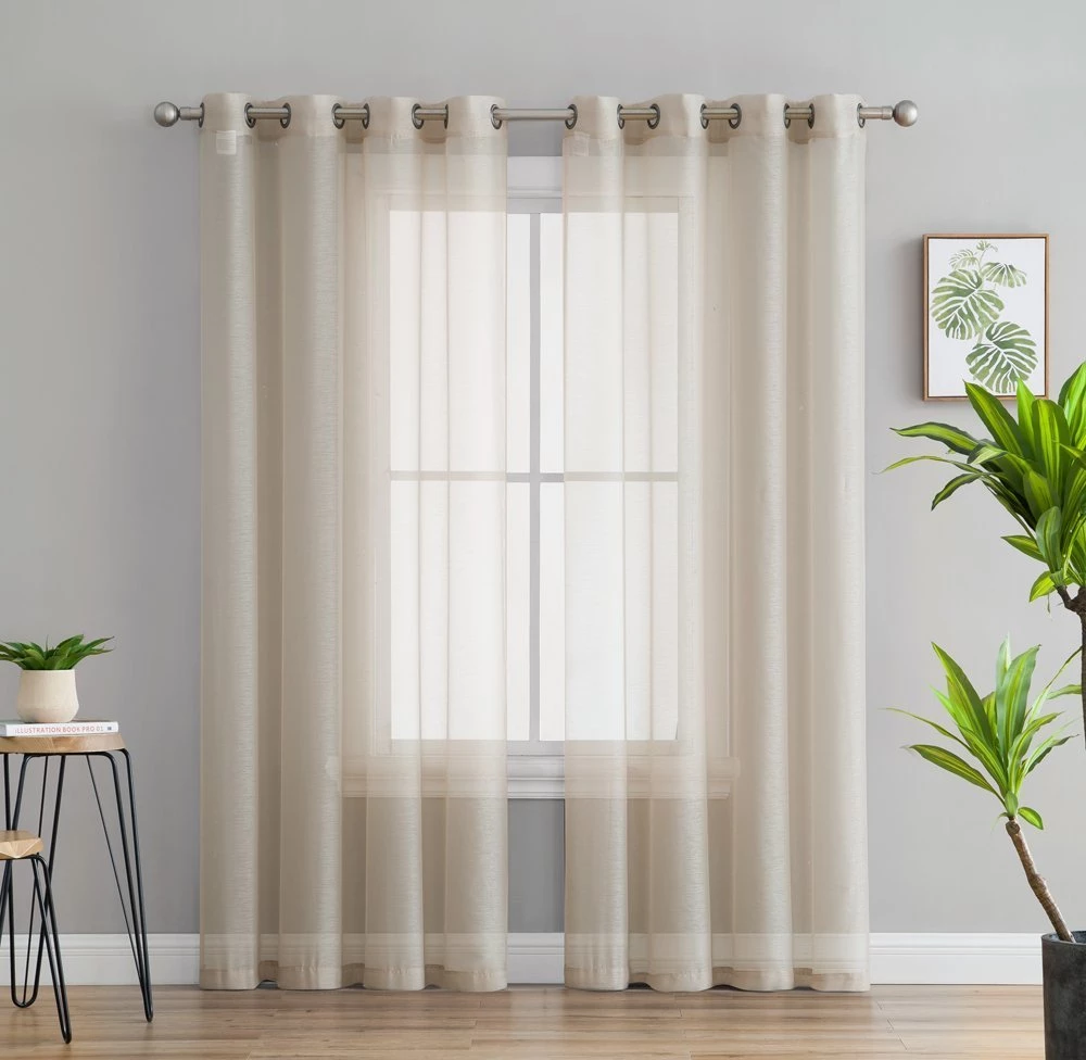 HLC.ME Sheer Grommet Curtain Panels - Beige - Set Of 2 Sheer Curtains 3 HLC.ME Sheer Grommet Curtain Panels - Beige - Set Of 2 Sheer Curtains