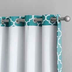 HLC.ME Lattice Print Blackout Grommet Valance - Teal Blue
