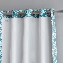 HLC.ME Damask Print 100% Blackout Grommet Curtain Panels - Teal Bl;ue - Set Of 2