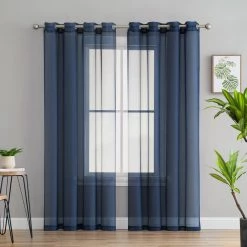 HLC.ME Sheer Grommet Curtain Panels - Navy Blue - Set Of 2 Sheer Curtains