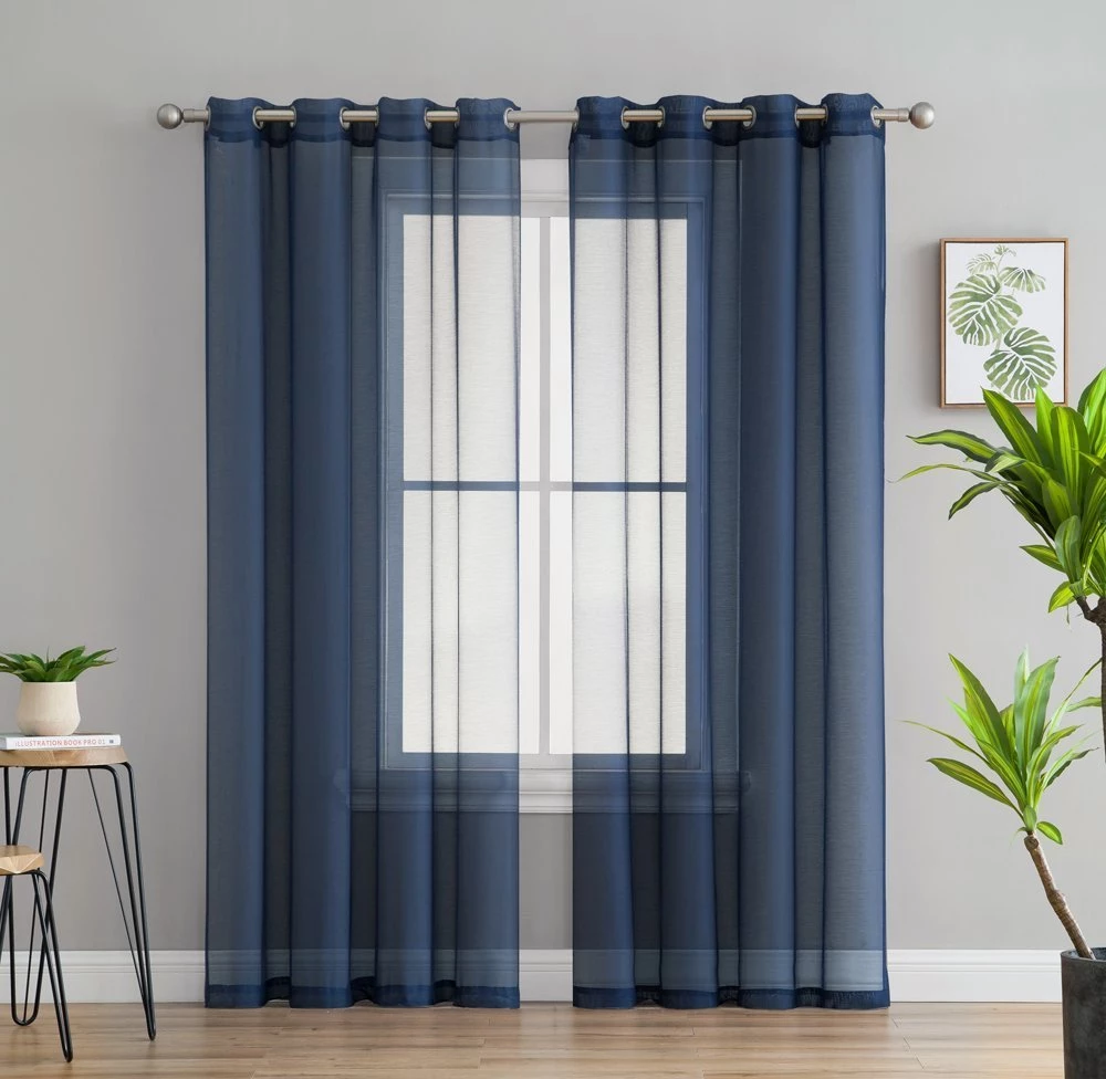 HLC.ME Sheer Grommet Curtain Panels - Navy Blue - Set Of 2 Sheer Curtains 3 HLC.ME Sheer Grommet Curtain Panels - Navy Blue - Set Of 2 Sheer Curtains