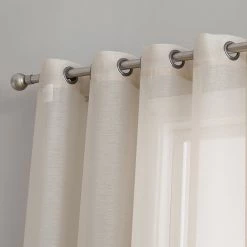 HLC.ME Faux Linen Curtains Lucento Sheer Grommet Patio Door Panel - Beige