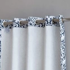 HLC.ME Damask Print 100% Blackout Grommet Curtain Panels - Platinum White & Navy Blue - Set Of 2 Blackout Curtains 12 HLC.ME Damask Print 100% Blackout Grommet Curtain Panels - Platinum White & Navy Blue - Set Of 2 Blackout Curtains