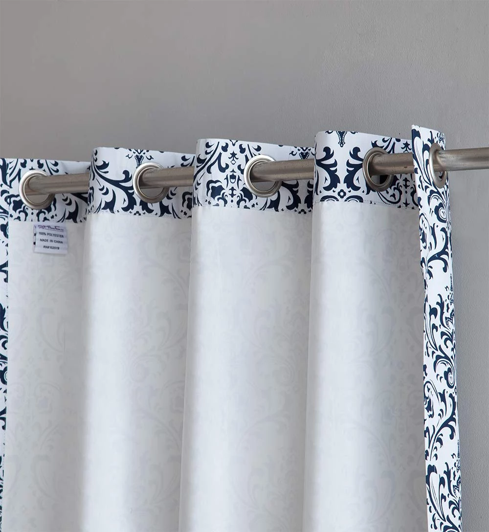 HLC.ME Damask Print 100% Blackout Grommet Curtain Panels - Platinum White & Navy Blue - Set Of 2 Blackout Curtains 6 HLC.ME Damask Print 100% Blackout Grommet Curtain Panels - Platinum White & Navy Blue - Set Of 2 Blackout Curtains