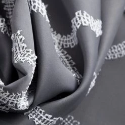 HLC.ME Lattice Embroidered Blackout Grommet Valance - Grey Faux Linen Curtains