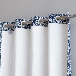 HLC.ME Damask Print 100% Blackout Grommet Patio Door Panel - Navy Blue