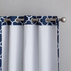 HLC.ME Lattice Print Blackout Grommet Valance - Navy Blue
