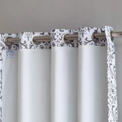 HLC.ME Damask Print 100% Blackout Grommet Patio Door Panel - Platinum White/Grey