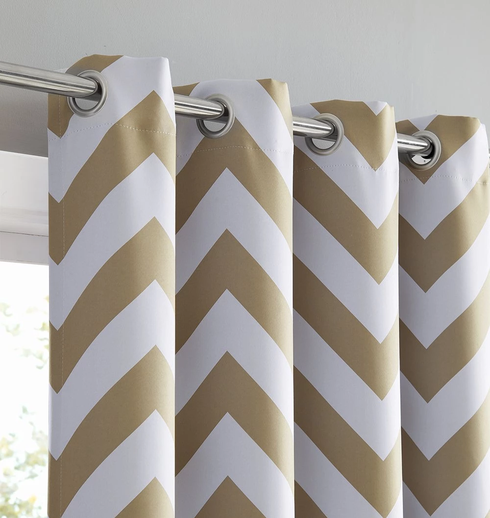 HLC.ME Chevron Print Blackout Grommet Curtain Panels - Taupe - Set Of 2 4 HLC.ME Chevron Print Blackout Grommet Curtain Panels - Taupe - Set Of 2