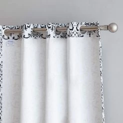 HLC.ME Damask Print 100% Blackout Grommet Curtain Panels - Platinum White & Black - Set Of 2