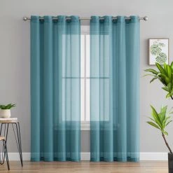 HLC.me Sales 2022 19 HLC.ME Sheer Grommet Curtain Panels - Aqua Blue (Teal) - Set Of 2 Sheer Curtains