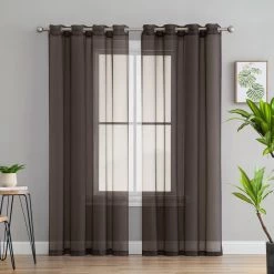 Sheer Curtains HLC.ME Sheer Grommet Curtain Panels - Chocolate Brown - Set Of 2