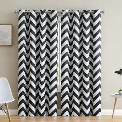 HLC.ME Blackout Curtains Chevron Print Blackout Grommet Curtain Panels - Black - Set Of 2