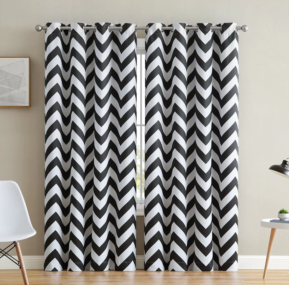 HLC.ME Blackout Curtains Chevron Print Blackout Grommet Curtain Panels - Black - Set Of 2 3 HLC.ME Blackout Curtains Chevron Print Blackout Grommet Curtain Panels - Black - Set Of 2