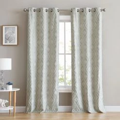 HLC.ME Blackout Curtains Trellis Flocked 100% Blackout Grommet Curtain Panels - Ivory - Set Of 2