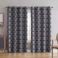 HLC.ME Damask Print 100% Blackout Grommet Curtain Panels - Black - Set Of 2
