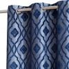 HLC.ME Trellis Flocked 100% Blackout Grommet Patio Door Panel - Navy Faux Linen Curtains