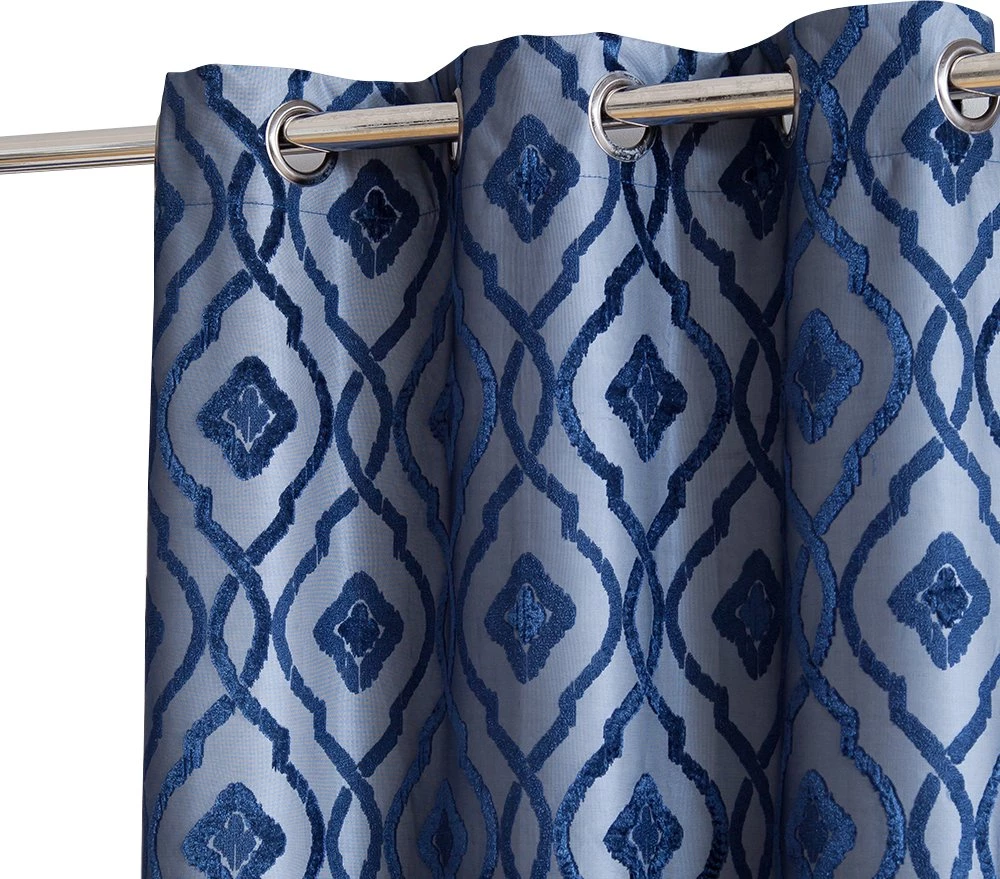 HLC.ME Trellis Flocked 100% Blackout Grommet Patio Door Panel - Navy Faux Linen Curtains 3 HLC.ME Trellis Flocked 100% Blackout Grommet Patio Door Panel - Navy Faux Linen Curtains