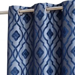 HLC.ME Trellis Flocked 100% Blackout Grommet Curtain Panels - Navy Blue - Set Of 2
