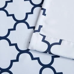 HLC.ME Lattice Print Blackout Grommet Valance - Platinum White & Navy 11 HLC.ME Lattice Print Blackout Grommet Valance - Platinum White & Navy
