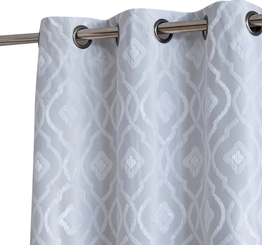 HLC.ME Blackout Curtains Trellis Flocked 100% Blackout Grommet Curtain Panels - White - Set Of 2 3 HLC.ME Blackout Curtains Trellis Flocked 100% Blackout Grommet Curtain Panels - White - Set Of 2