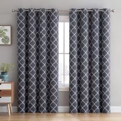 HLC.ME Lattice Embroidered Blackout Grommet Patio Door Panel - Grey