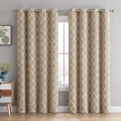 HLC.ME Lattice Embroidered Blackout Grommet Patio Door Panel - Taupe