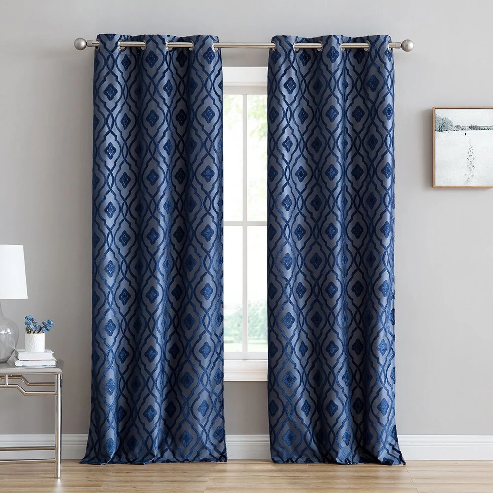 HLC.ME Trellis Flocked 100% Blackout Grommet Patio Door Panel - Navy Faux Linen Curtains 4 HLC.ME Trellis Flocked 100% Blackout Grommet Patio Door Panel - Navy Faux Linen Curtains