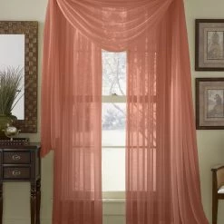 HLC.ME Lucento Sheer Rod Pocket Curtain Panels - Rust - Set Of 2