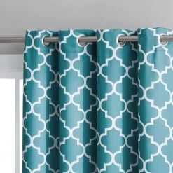 HLC.ME Lattice Print Blackout Grommet Valance - Teal Blue